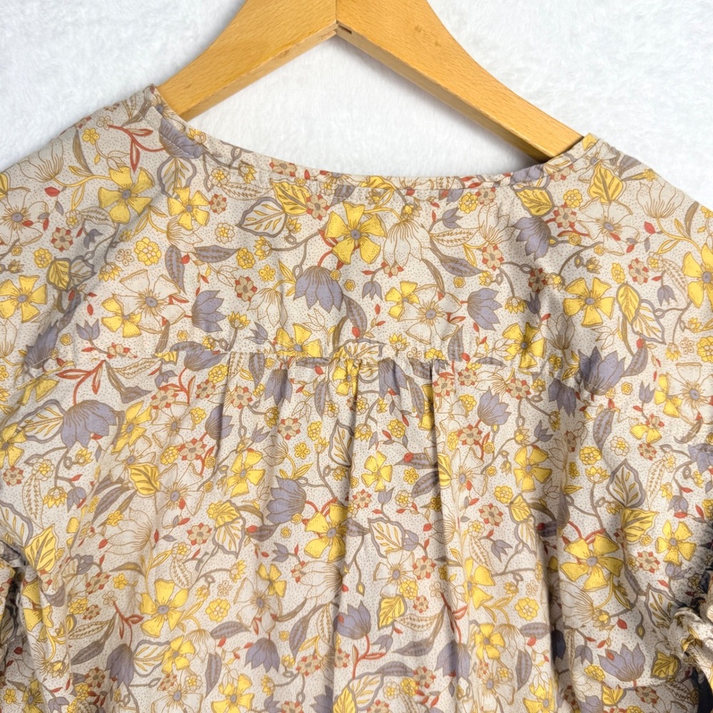 Free Assembly Womens Floral Ruffle V-Neck Blouse Yellow Purple Cotton Small - Picture 5 of 11